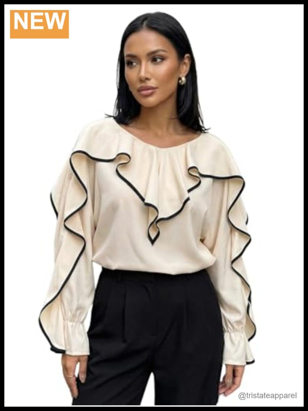 Ruffle Lantern Sleeve Tie Back V Neck Blouse Women's Retro Top